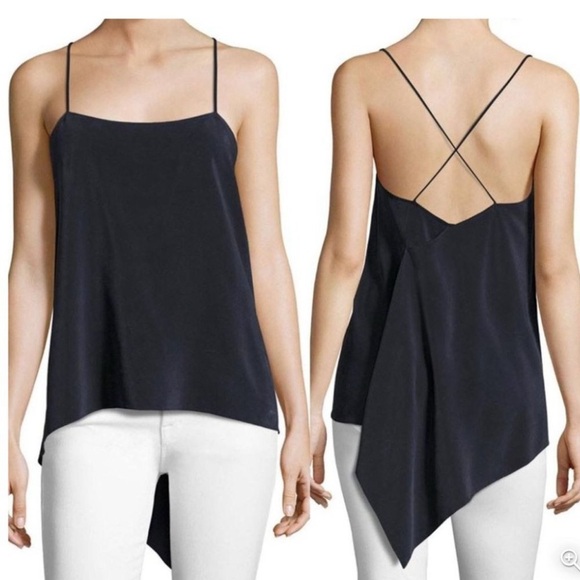 Theory Vanissa Summer Silk Wrap Top Criss Cross Back in Navy Blue Women’s Large - Picture 1 of 11